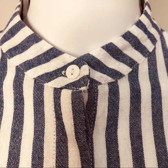 SOLD Blue & White Stripe Cotton Long Sleeve MVN Ruffle Button Up Shirt 12 - Picture 8 of 16
